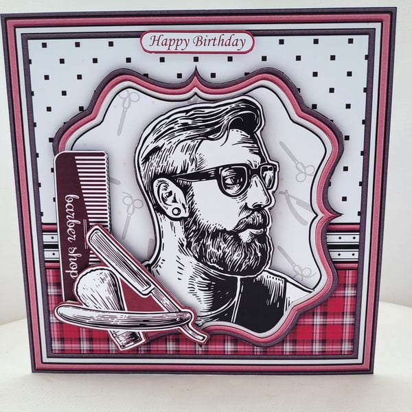 Handmade barber card,  handmade hairstyle card, card for a barber 