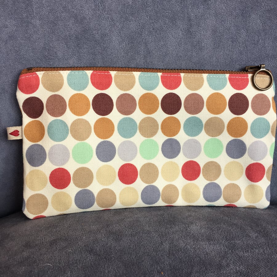 Multicoloured Spot Zip Pouch, make up bag or pencil case