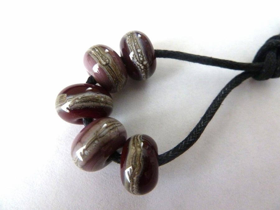 handmade lampwork glass beads, red and purple