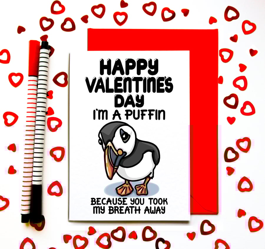 Funny Puffin Valentine’s Day Card, Valentines For Partner, Him, Her