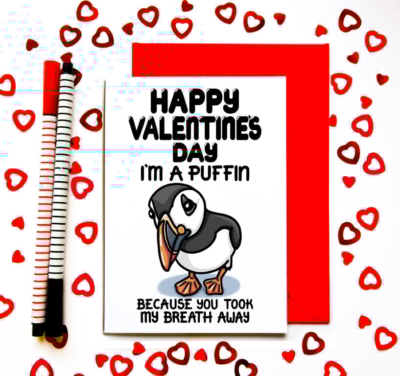 Funny Puffin Valentine’s Day Card, Valentines For Partner, Him, Her