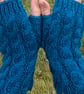 Hand knitted fingerless gloves,featuring cable knit pattern      DARK TURQUOISE  - Image 3