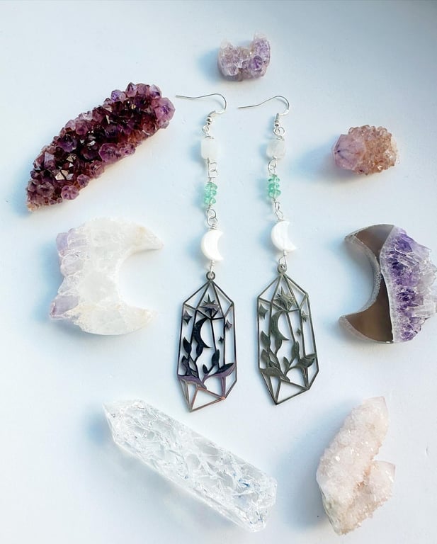 Moonstone earrings, Silver Moon earrings,Apatite, Shell, Spiritual Jewellery, 
