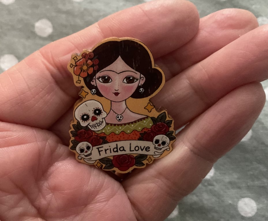 Frida Kahlo Pin Badge – Wooden Brooch, Feminist Gift, Positive Affirmation Jewel
