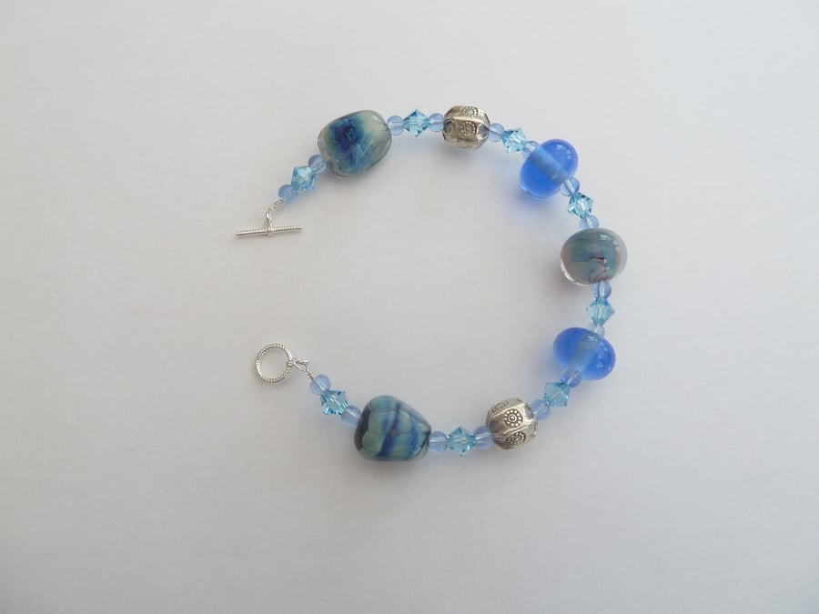 sterling silver lampwork bracelet blue