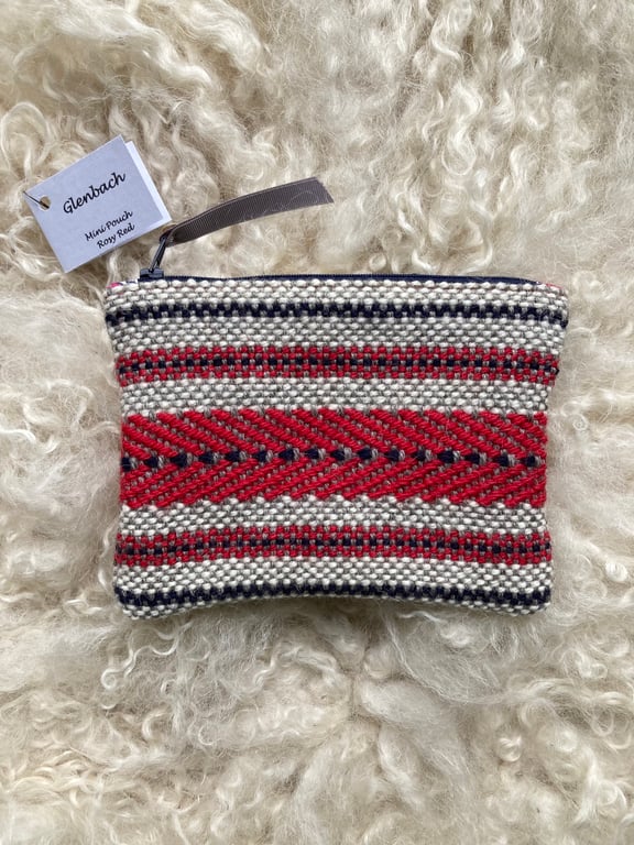 Wool Mini Pouch - Rosy Red: Handwoven in Wales