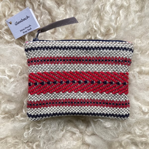 Wool Mini Pouch - Rosy Red: Handwoven in Wales