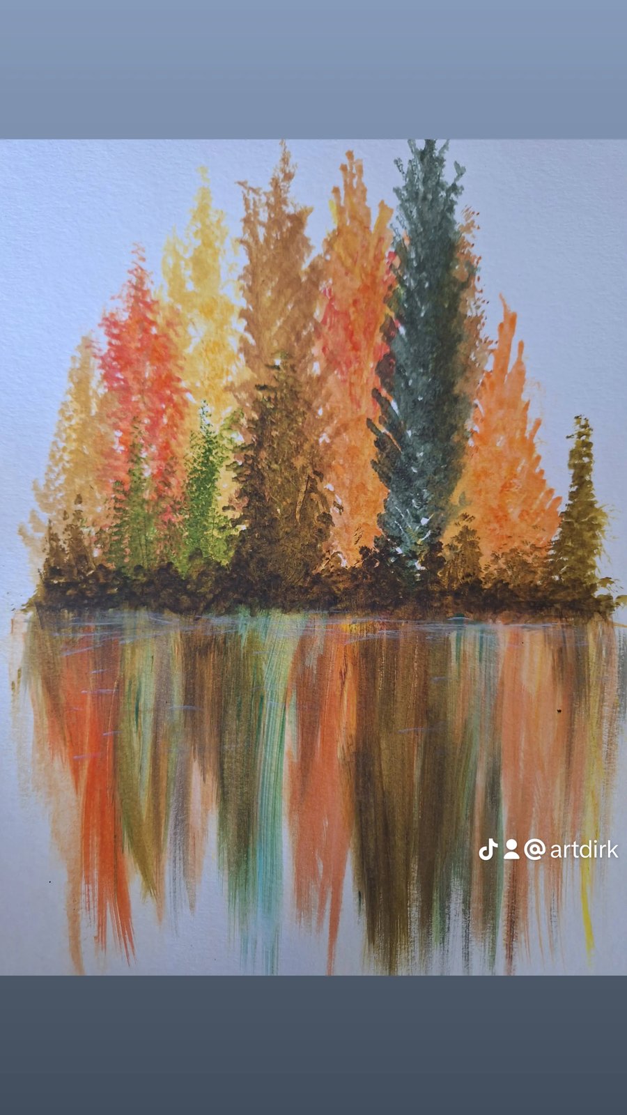 Watercolour painting autum trees river cast 