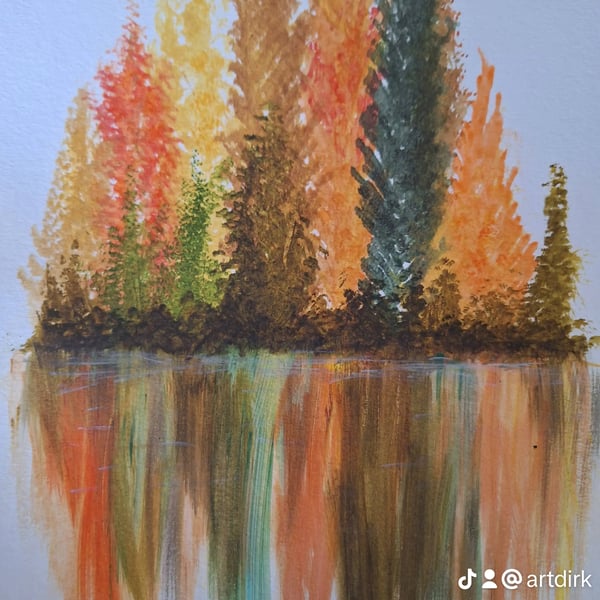 Watercolour painting autum trees river cast 