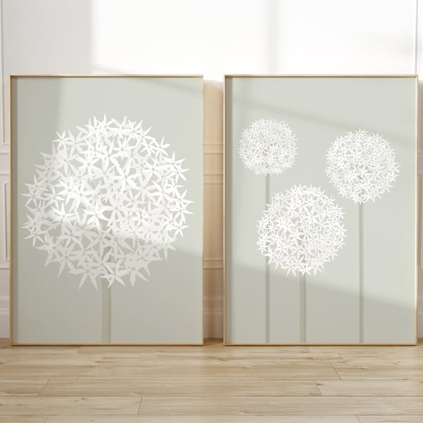 Set of 2 Sage Green Allium Flower Prints