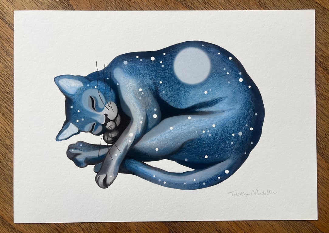 Summer Seconds: Lunar Cat Dreaming - signed Giclee print