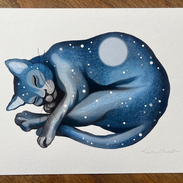 Summer Seconds: Lunar Cat Dreaming - signed Giclee print