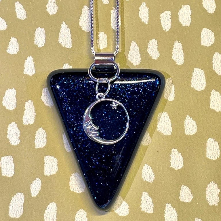 Moon goddess blue fused glass pendant
