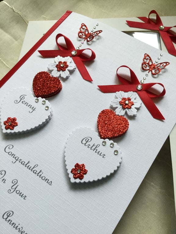 Handmade Personalised Ruby Wedding Anniversary Card 40th Mum Dad Gift Boxed