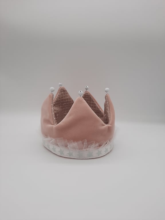 Crown - light pink velvet with white bells. 