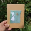 Needle Felt White rabbit  wool card.   Blank Greetings card.  Rabbit card 