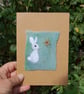 Needle Felt White rabbit  wool card.   Blank Greetings card.  Rabbit card 