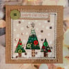 Unique, handmade appliquéd fabric Christmas tree cards 