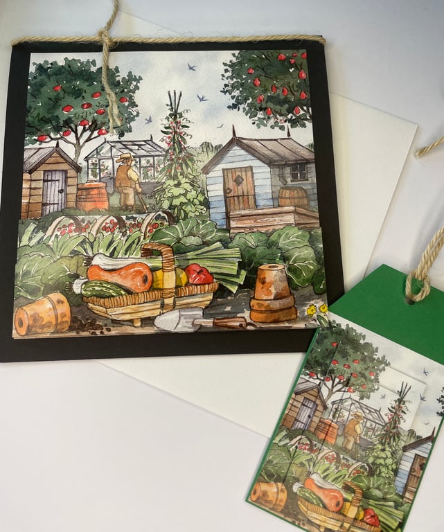 Man working in his allotment Father's Day or birthday card