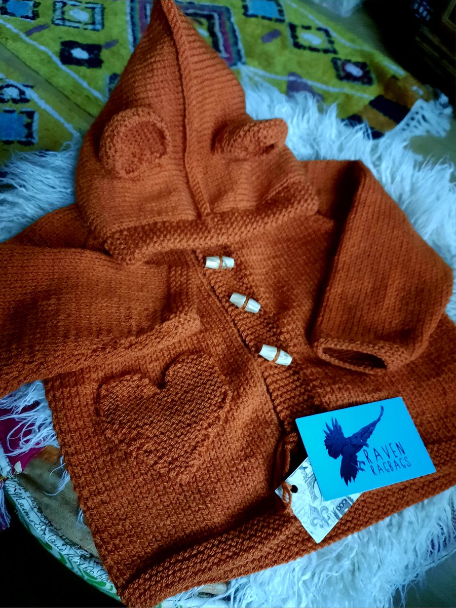 Cinnamon Teddy hand knitted hoody for 12 to 18 months 