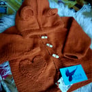 Cinnamon Teddy hand knitted hoody for 12 to 18 months 