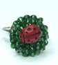 LADYBIRD GRASS RING seed beads ceramic ladybug silver plated  - Image 6