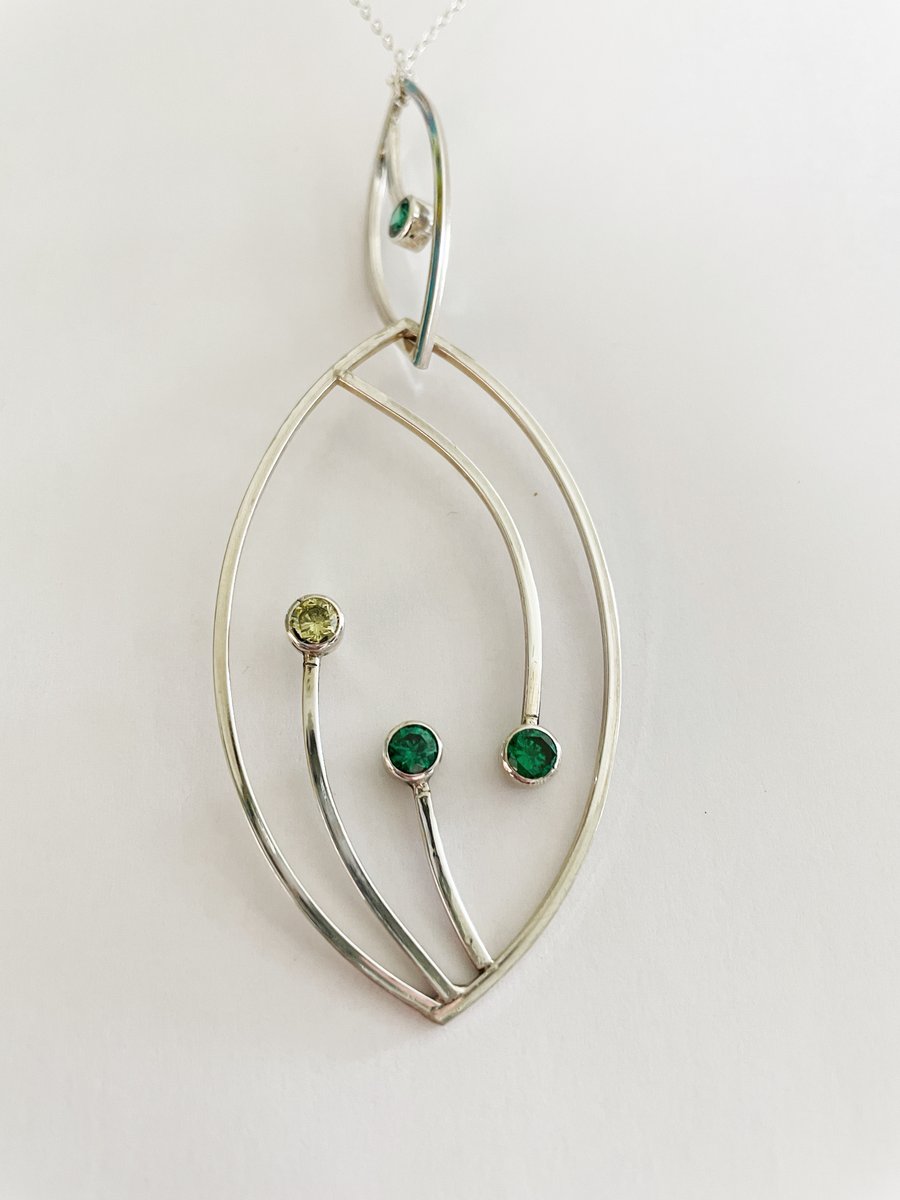 SALE Stylised flower pendant with gemstones 