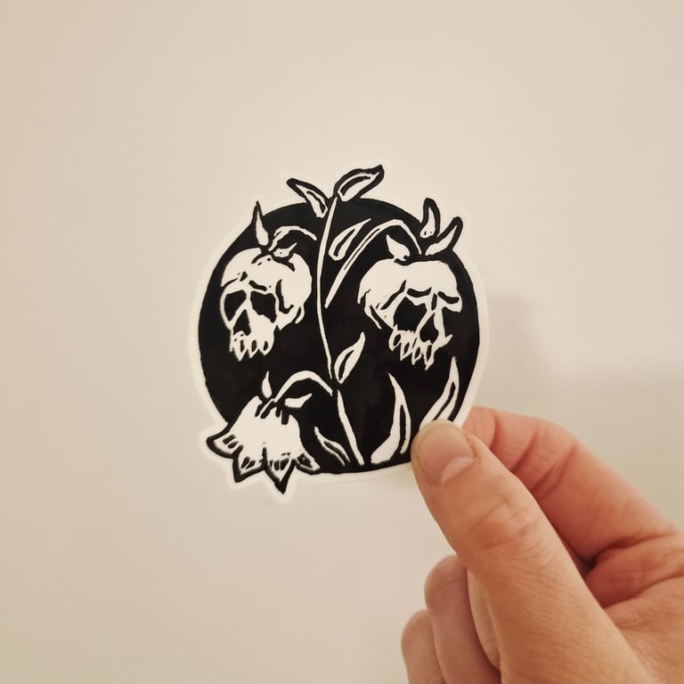 Lily of the Valley Skull Hand Printed Sticker