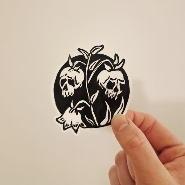 Lily of the Valley Skull Hand Printed Sticker