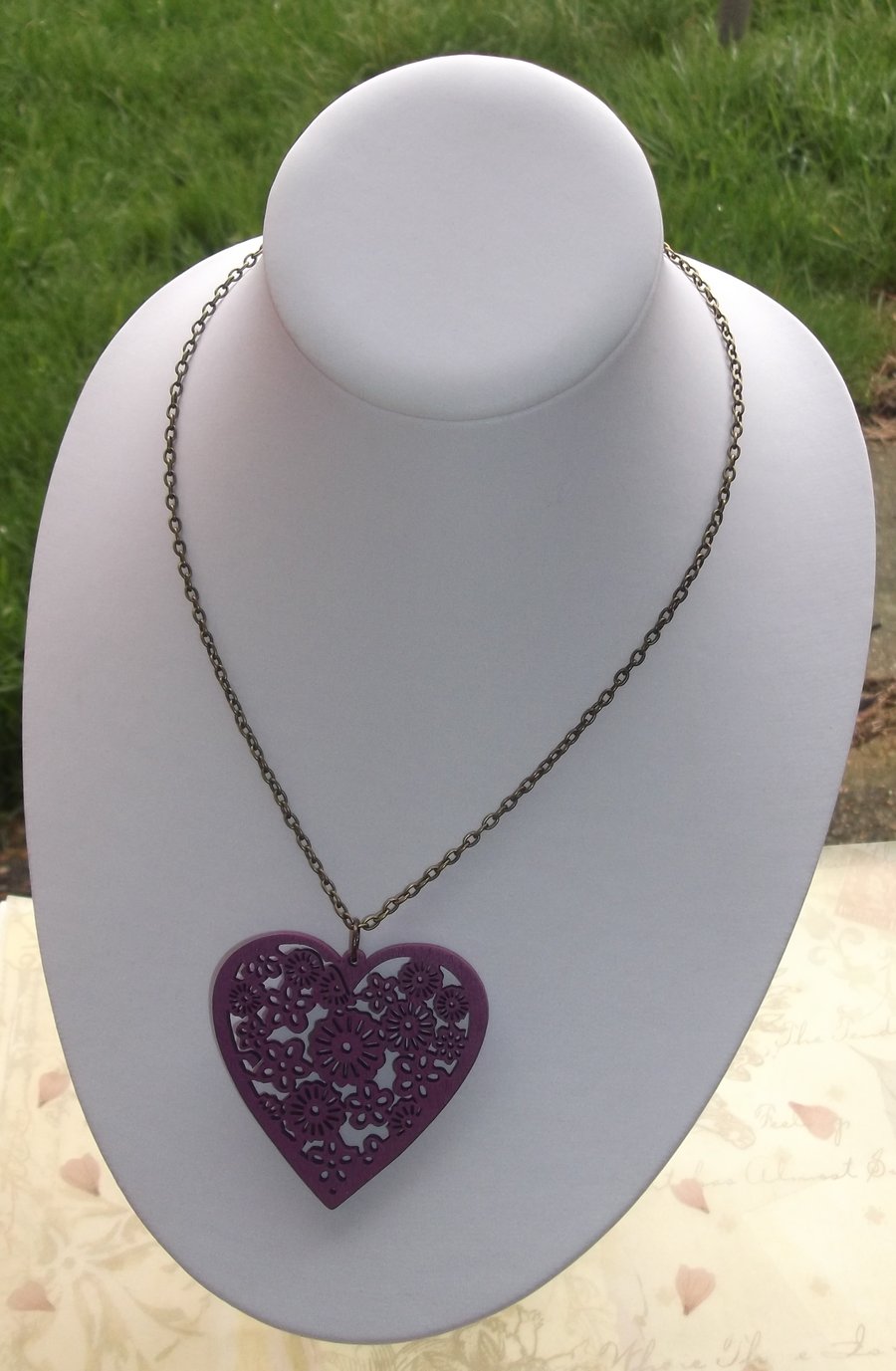 Purple Wooden Heart Necklace