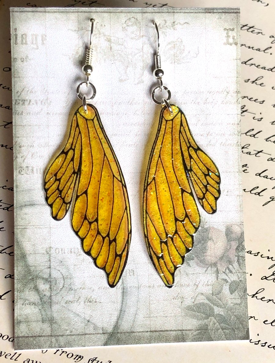 Yellow Double Fairy Wing Earrings Sterling Silver