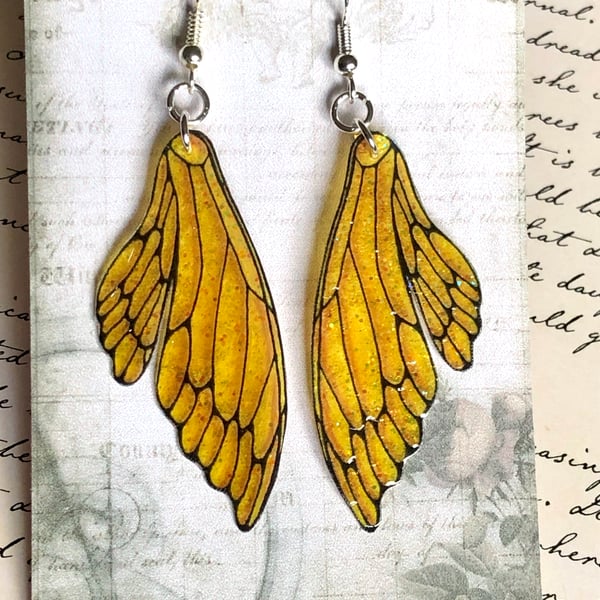 Yellow Double Fairy Wing Earrings Sterling Silver