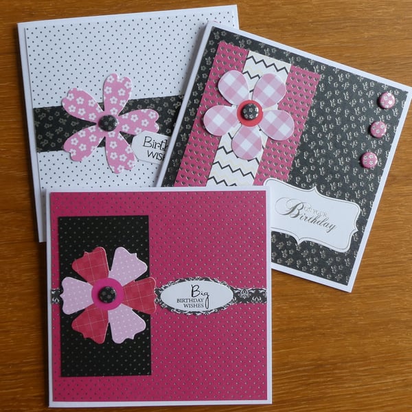 Pack of  3 Ditsy Print Birthday Cards
