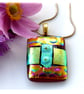 Dichroic Glass Pendant 280 Coral Bubbles Handmade with gold plated chain - Image 3