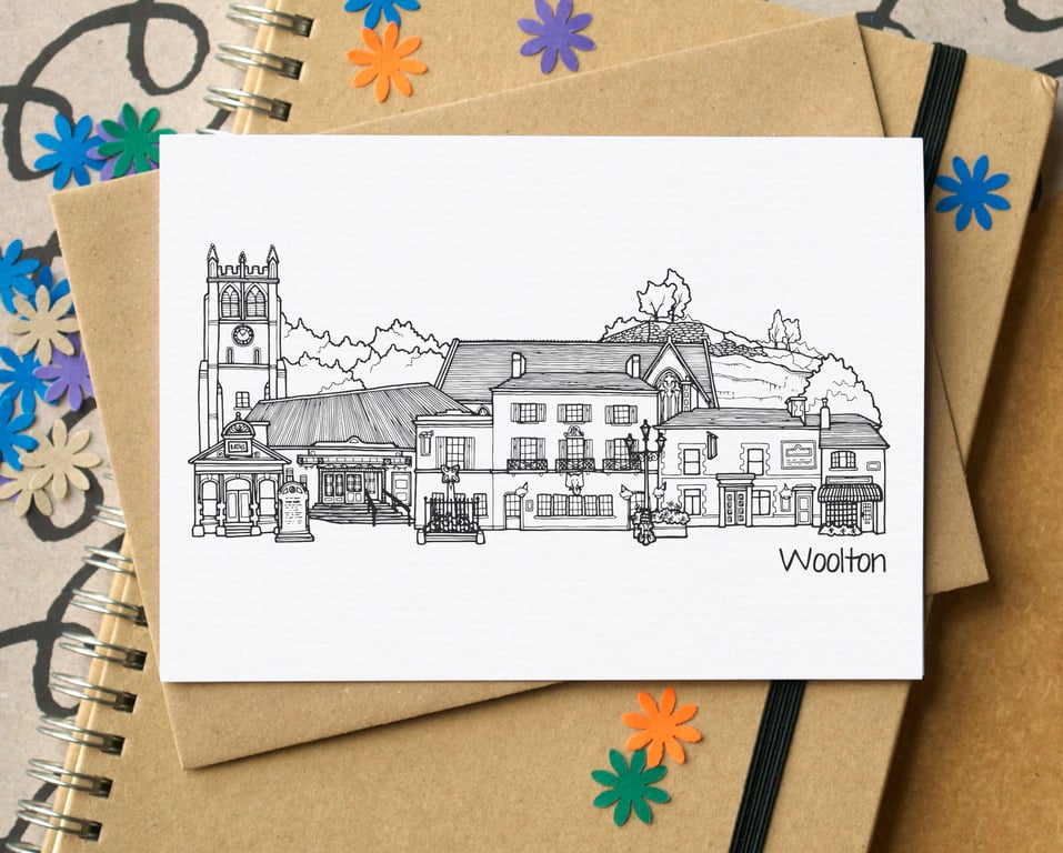 Woolton Village Liverpool Skyline Greetings Card