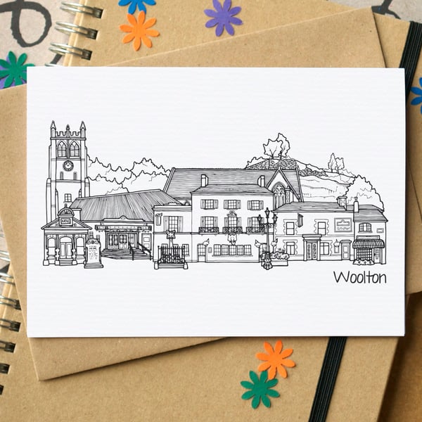 Woolton Village Liverpool Skyline Greetings Card