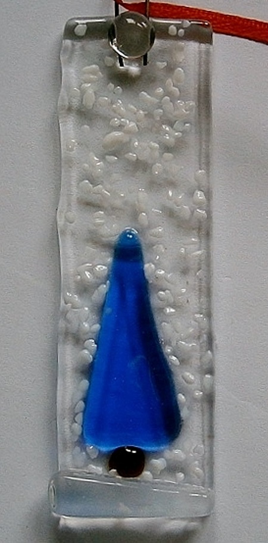 Fused glass snowy Christmas tree decorations