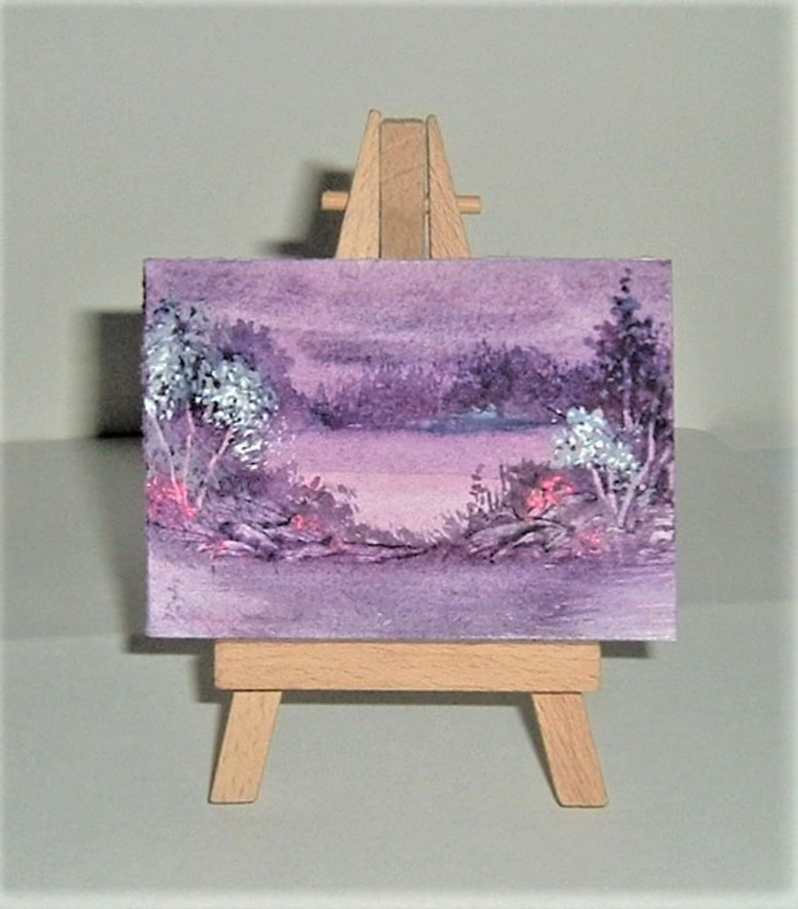 miniature art aceo watercolour painting ( ref F 424)
