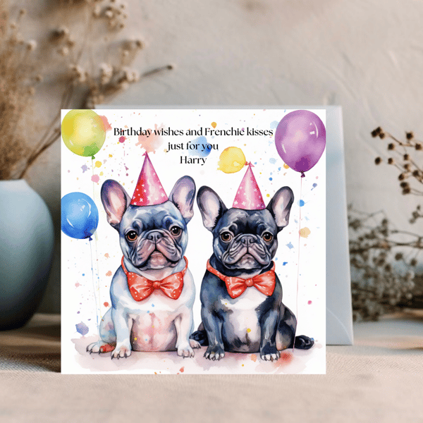 Bright and vivid French Bulldog Card to be personalised