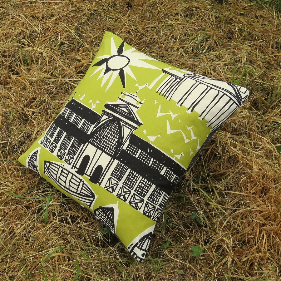 A cushion made from a vibrant Marimekko  fabric. Complete with feather pad.