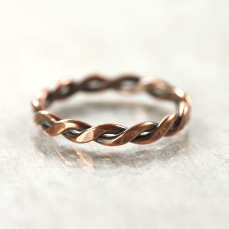 Copper Twist Ring Hammered Chunky Rope Ring - Unisex