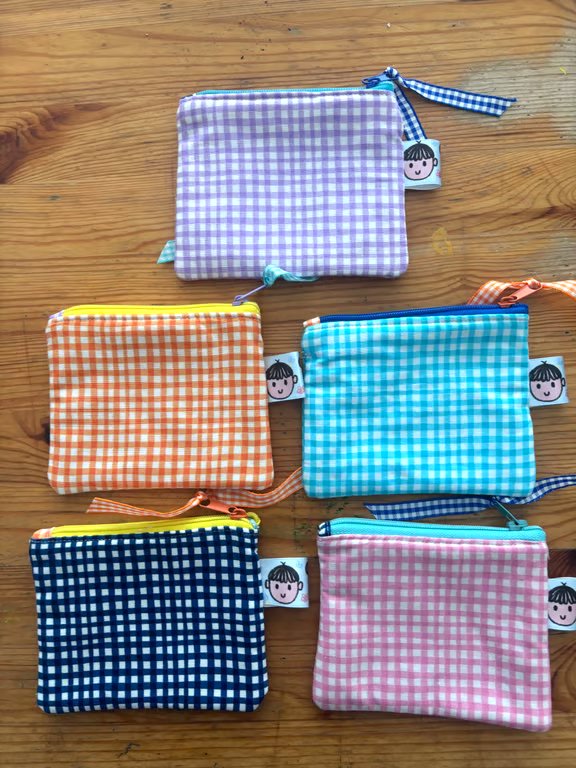 Summer seconds   Five Gingham Cotton pouches - super cute