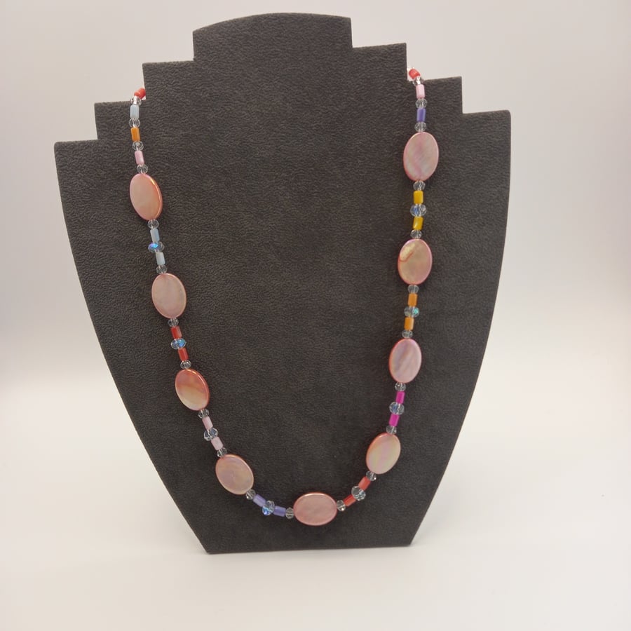 Oval shell and crystal necklace