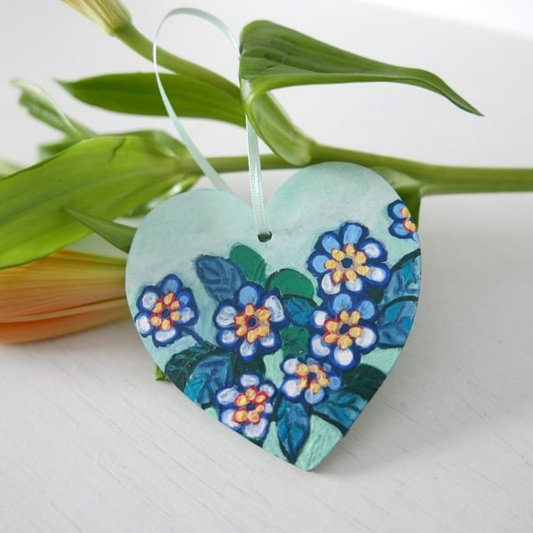 Primrose Hanging Heart, Floral Decoration, Spring Flowers Art, Easter Decor
