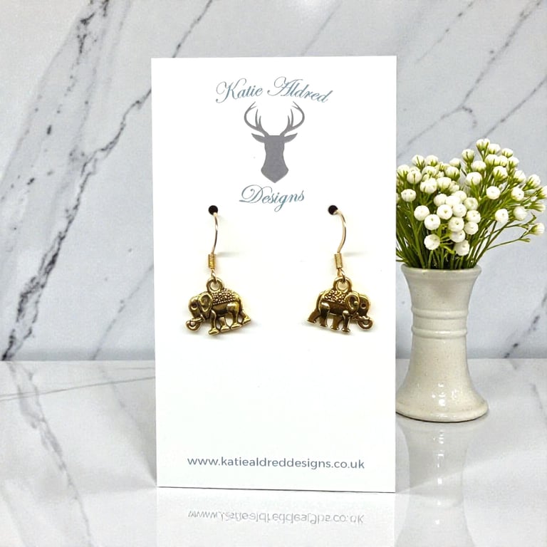 Charm Earrings - Gold Elephant
