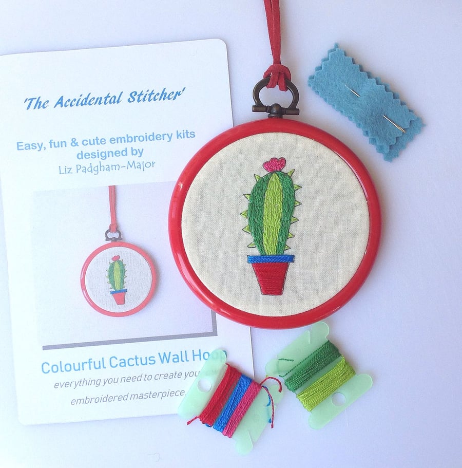 Hand Embroidery Kit, Cactus Embroidery Wall Hoop, Kit