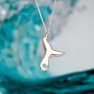 Fluke - Sterling Silver whale tail pendant with pale ocean blue stone