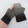 Crochet Fingerless Mittens Acrylic and Wool Blend Grey Black Pink Seconds Sunday