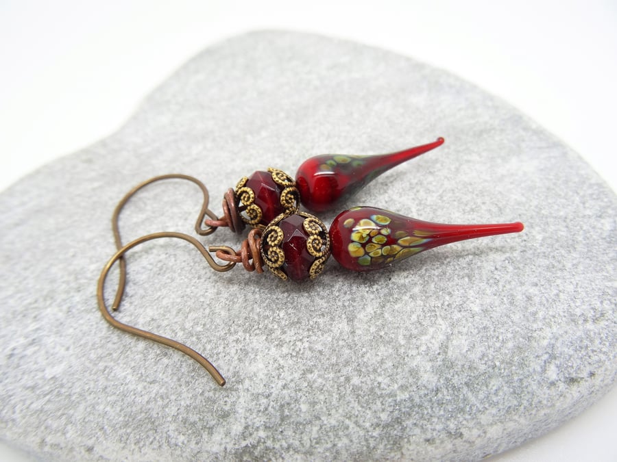 Lampwork Glass Earrings, Czech Glass Earrings, Handmade Earrings.