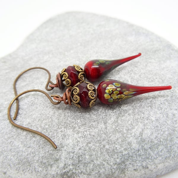 Lampwork Glass Earrings, Czech Glass Earrings, Handmade Earrings.